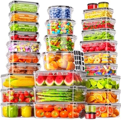 60 PCS Food Storage Containers with Lids Airtight, (30 Lids & 30 Containers) Leak proof Containers Set for Kitchen, Meal Prep, BPA-Free, PVC-Free Plastic, Microwave/Dishwasher Safe, Extra Labels & Pen