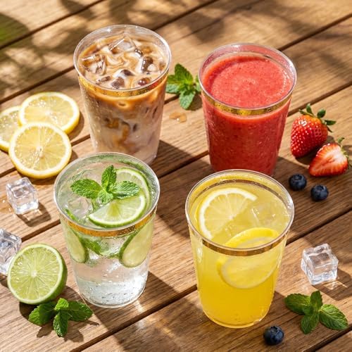 I00000 200 Pack Gold Plastic Cups, 10 OZ Clear Plastic Cups