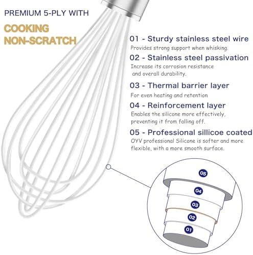 OYV White Silicone Whisk Set of 3, 8/10/12 Inch, Non-Scratch