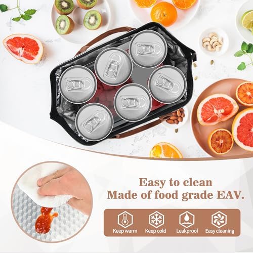 LOKASS Lunch Bag Insulated Lunch Box Wide-Open Lunch Tote Bag Large Drinks Holder Durable Nylon Snacks Organizer with Removable Shoulder Strap for Women Men Adults Work Outdoor,Black