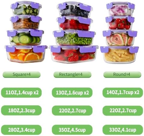 24pc Glass Food Storage Containers with Lids，Glass Meal Prep Containers