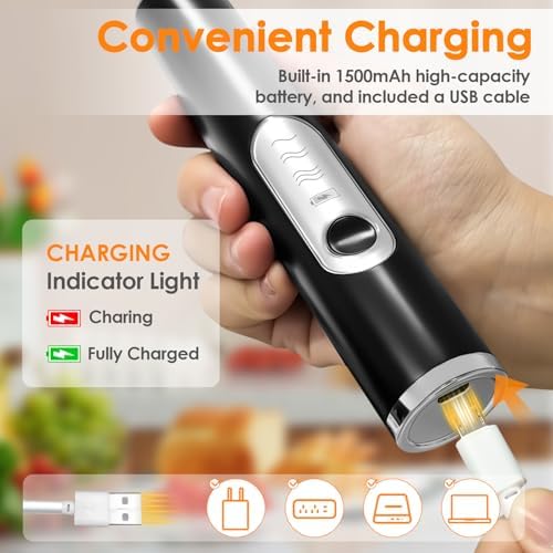 Milk Frother Handheld, Rechargeable Coffee Frother Wand, Drink Mixer, Black