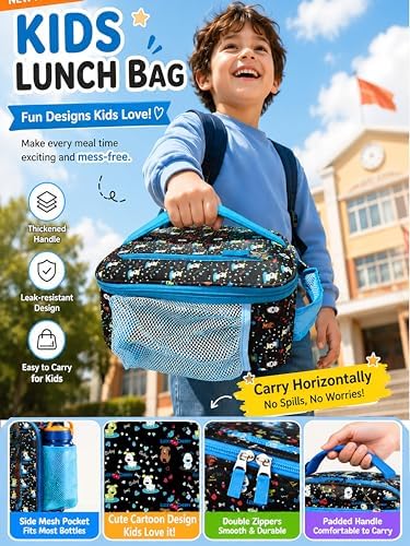 Lunch Box Kids,Cute Cartoon Insulated Lunch bag for Kids Boys Girls Portable Lightweight Small Lunchbox Special Design for school Picnic Outdoor