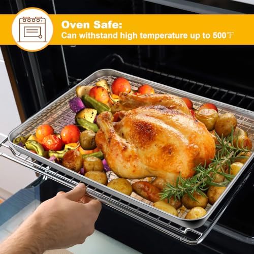 P&P CHEF 19.6 Inch Cookie Baking Sheet Pan with Wire Rack,4 Pcs