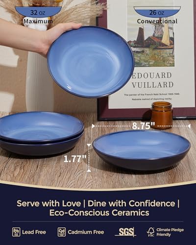 Pokini 8.75'' Ceramic Pasta Bowls Set of 4, Salad Bowls Pasta Serving Bowls