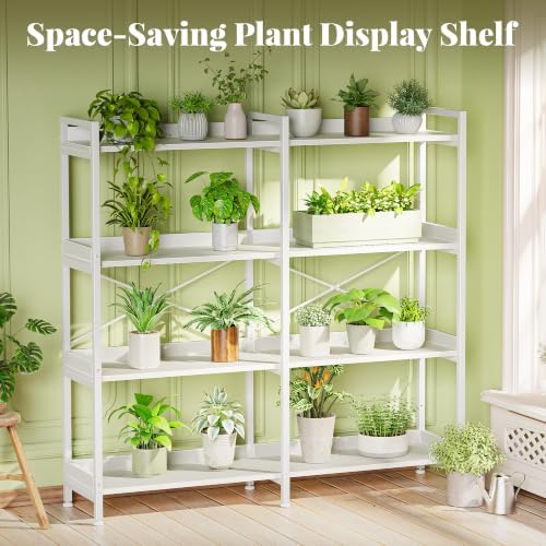 Huuger 4 Tier Bookshelf with 8 Open Shelves and Raised Baffle, White