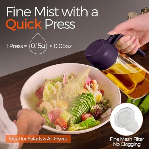YARRAMATE 16 oz 2-in-1 Glass Olive Oil Sprayer for Cooking, Purple