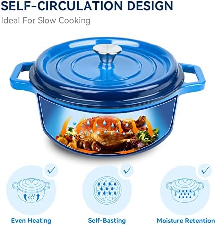 Miereirl 6.5 Quart Enameled Dutch Oven Pot with Lid, Cast Iron Dutch Oven with Dual Handles for Bread Baking, Cooking, Non-stick Enamel Coated Cookware (Dark Blue)