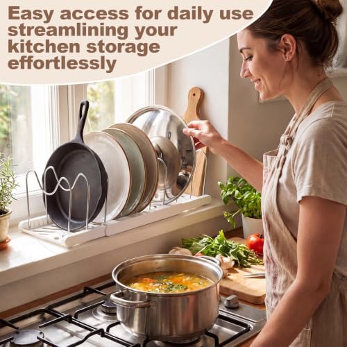 Sieral 4 Pack Expandable Pots and Pans Organizer Under Cabinet,White