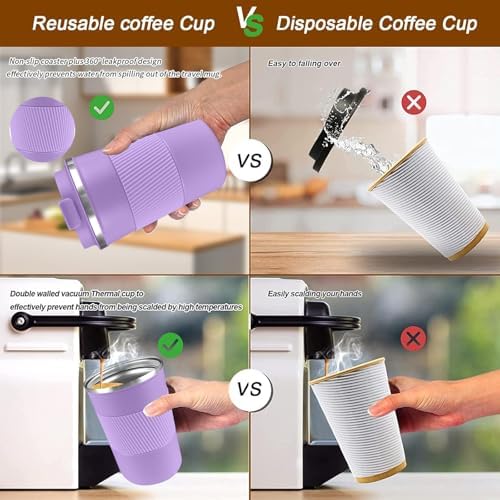 Insulated Travel Coffee Mug, Stainless Steel Coffee Cup with Leakproof Lid