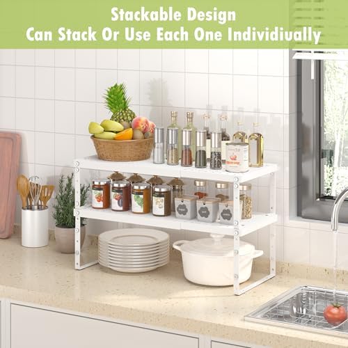 RUILALIFE Expandable Cabinet Organizer Shelf With Adjustable Height, Stackable Kitchen Countertop Organizer Rack, Adjustable Shelf Riser For Kitchen Counter, Pantry, Cupboard, Desk, Tabletop