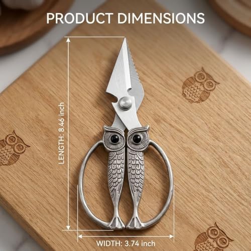 XSNBRD Kitchen Shears,Pearl Nickel Stainless Steel Owl Scissors Large