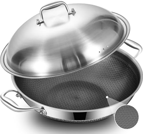 Hybird Nonstick Wok Pan with Steel Lid | 14.5-Inch | Rivented Handle