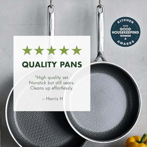 GreenPan Spectra 10" & 12" Frying Pan Skillet, Hybrid Tri-Ply Stainless Steel, PFAS-Free Ceramic Nonstick Textured Cooking Surface, Induction Cookware, Dishwasher Safe, Oven & Broiler Temp to 850˚F