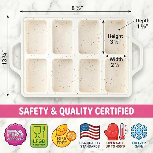 Silicone Mini Loaf Pans for Baking, 2-Pack – 8 Cavity Nonstick Bread Mold