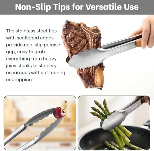 Beneno 12-Inch Heavy Duty Stainless Steel Kitchen Tongs for Cooking