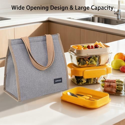Insulated Lunch Bag for Work, 10.2"x5.9"x10.2" Oxford Waterproof Lunch Tote, Thermal Lunch Box for Office, Picnic & Outdoor, Grey Canvas Tote Bag