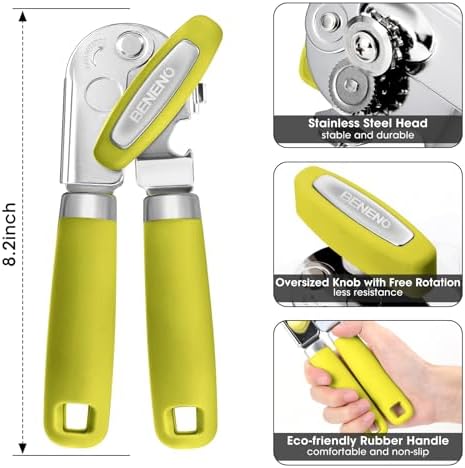 Beneno Heavy Duty Hand Can Opener Manual with Magnet, Lime Green