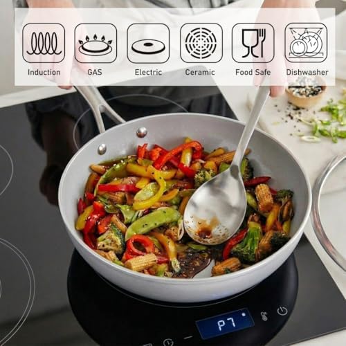 TECHEF - CeraTerra 12" Ceramic Nonstick Wok/Stir-Fry Pan with Glass Lid, (PTFE and PFOA Free Ceramic Exterior & Interior), Made in Korea (12-in with lid)