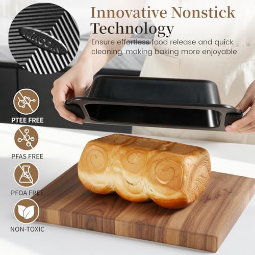 Kikcoin 25-Piece Nonstick Baking Pans Set with Large Turkey Roasting Pan, Stackable Ceramic Bakeware Set, 450°F Oven Safe Baking Sheet Set with Silicone Handles, Cookie Sheets for Baking, Black