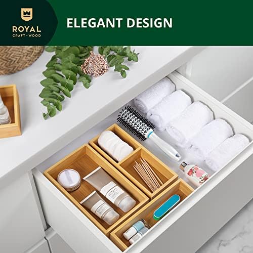 ROYAL CRAFT WOOD Luxury Bamboo Drawer Organizer Storage Box, Bin Set - Multi-Use Drawer Organizer for Kitchen, Bathroom, Office Desk, Makeup, Jewelry (3 Boxes)