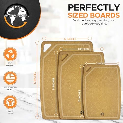 Composite Wood Cutting Board Set of 3, Built In Juice Groove