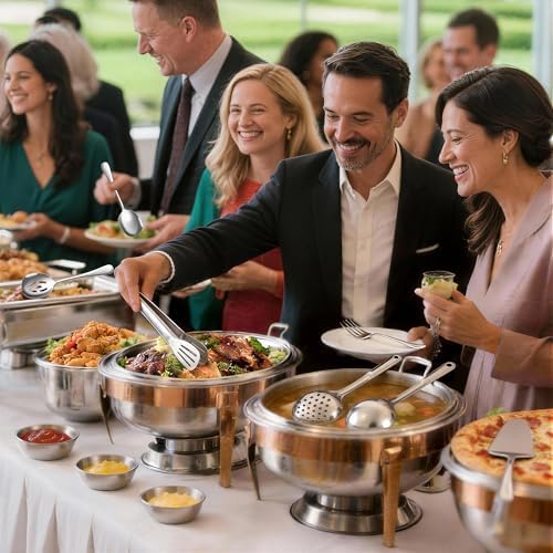 Serving Utensils Set for Partie, Stainless Steel Metal Serveware Flatware Large Serving Spoons, Slotted Spoons, Forks, Tongs, Soup and Skimmer Spoon, Cake Server for Buffet, Party, Catering