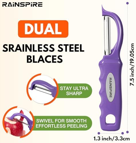 Rainspire Vegetable Peeler Potato Peelers for Kitchen, Sharp Stainless Steel Blades Veggie, Comfortable Handle Fruit Peeler, Carrot Peeler Apple Peeler Dishwasher Safe, Purple, 1-Pack