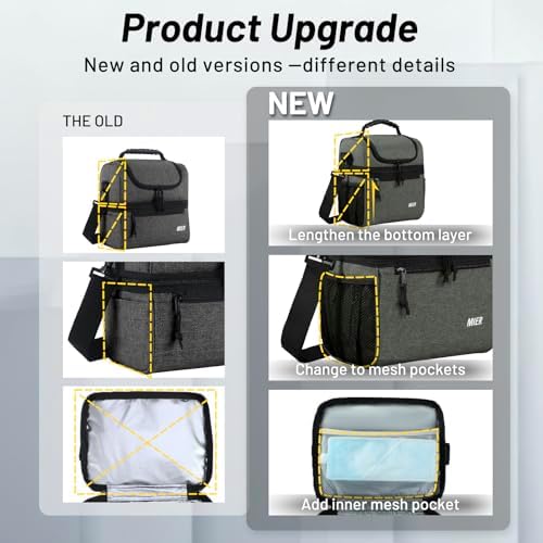 MIER Insulated Lunch Box Bags for Men Women, Dual Compartment, Grey