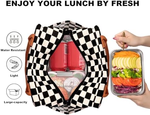 Joymee Lunch Bag Women, Reusable Leakproof Cooler Tote - Checker Black