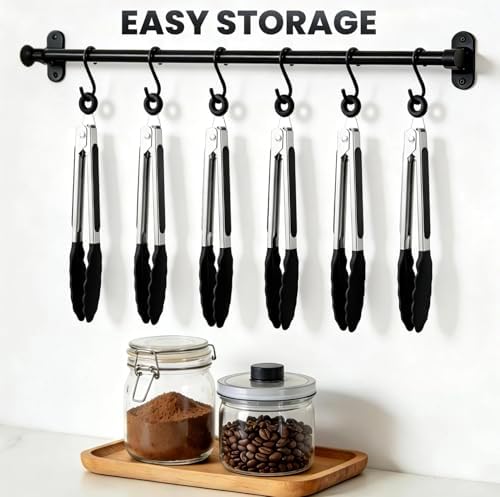 6PCS 7-Inch Silicone Tongs Set, Stainless Steel Tongs with Silicone Tips