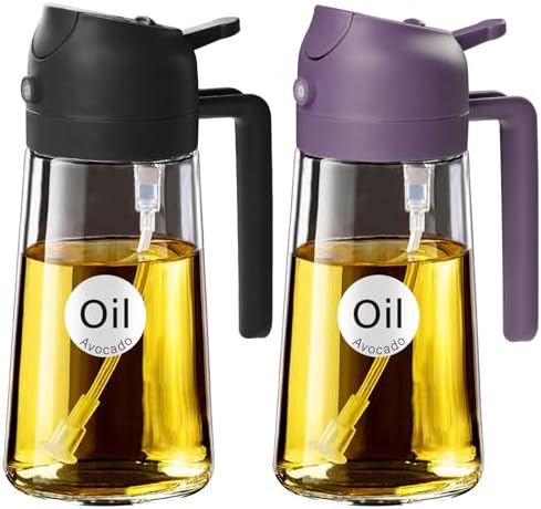 YARRAMATE 16 oz 2-in-1 Glass Olive Oil Sprayer for Cooking, BlackPurple