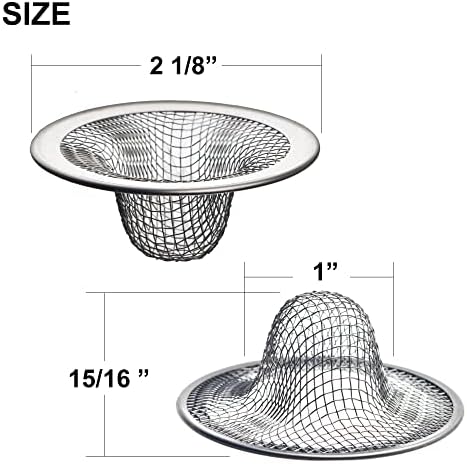 6 Pack - 2.125" Top / 1" Basket- Mesh Sink Drain Strainer Hair Catcher for Bathroom Sink, Utility, Slop, Laundry, RV and Lavatory
