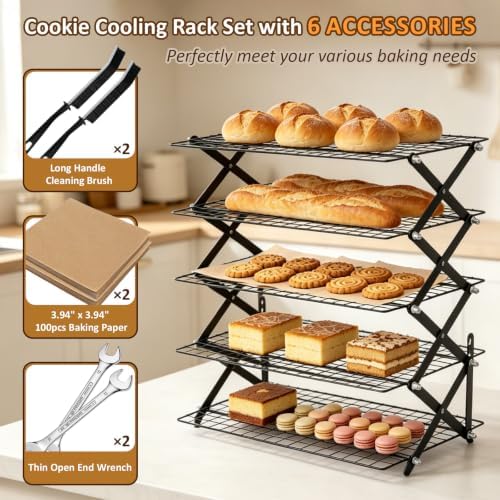 5 Tier Collapsible Cookies Cooling Rack with Adjustable 4 Setting Design