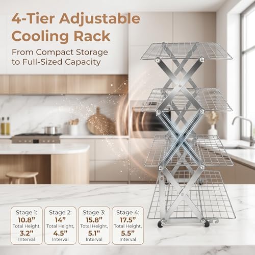 Collapsible Cooling Rack, Adjustable Stainless Steel Drying Rack (4 Tier)