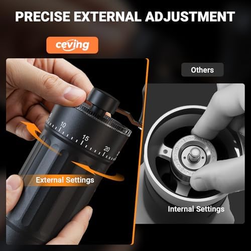 CEVING Mini Manual Coffee Grinder With 40 Adjustable Settings, Black