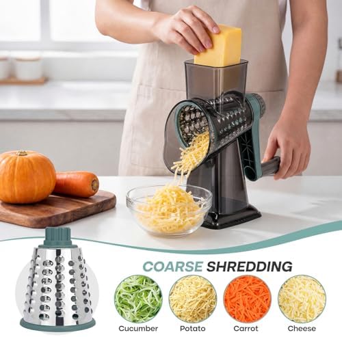 Rotary Cheese Grater, Cheese Grater Hand Crank, 3-Blade Grater