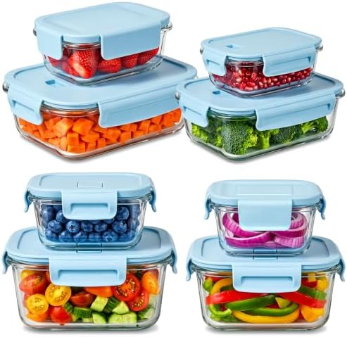 8 Pack Glass Food Storage Containers with Lids(LightBlue)