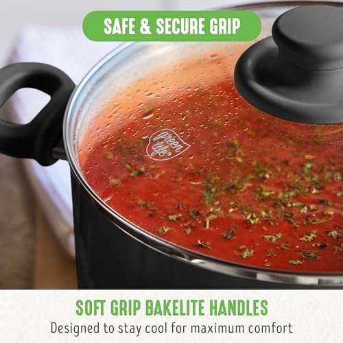 GreenLife 6QT Ceramic Nonstick Stockpot with Glass Straining Lid, Black
