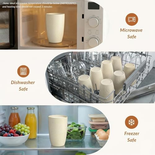 Homienly Unbreakable Drinking Glasses 16oz Wheat Straw Cups–6-Pack Reusable Stackable & Dishwasher Safe Cups for Kitchen-Beige