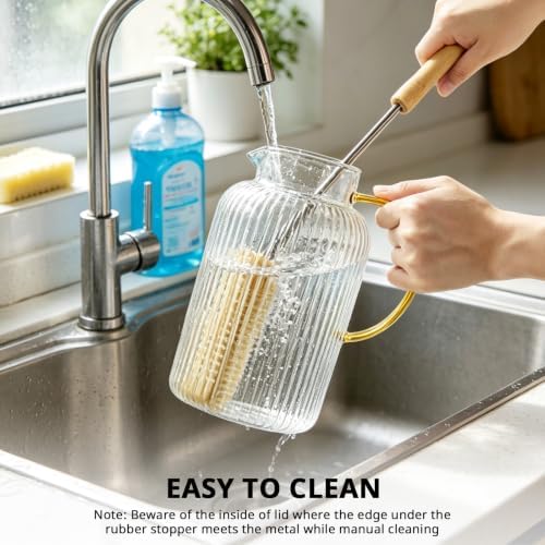 Bivvclaz 3 Liter 101 oz Stripes Gold Glass Pitcher with Lid and Handle