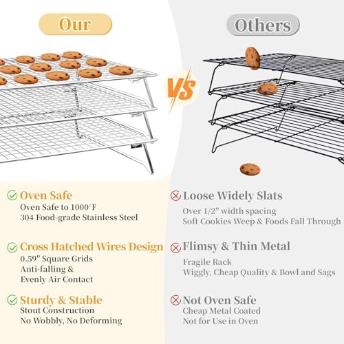 3-Tier Cooling Racks for Baking, 304 Stainless Steel, 13"x9"x2.17"