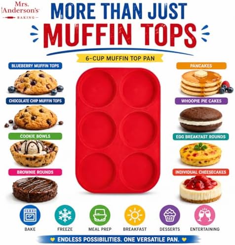Mrs. Anderson's Baking 6-Cup Muffin Top Pan, Non-Stick European-Grade Silicone