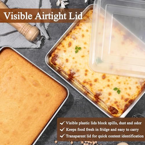 LIANYU Stainless Steel Baking Pan with Lid, 12⅓ x 9¾ Inch Rectangle Pan