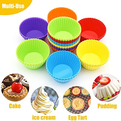 24 Pack Silicone Baking Cups, Reusable Cupcake Liners Molds, Multicolor
