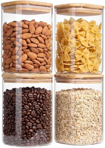 4-Pack 1.2Qt Square Glass Storage Jars with Bamboo Lids