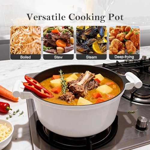 5 Qt Nonstick Stock Pot with Lid, Soup Pot with Stay-Cool Handle, White