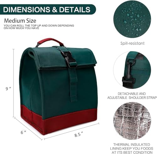SUNNY BIRD Insulated Lunch Bag Rolltop Lunch Box (Green)