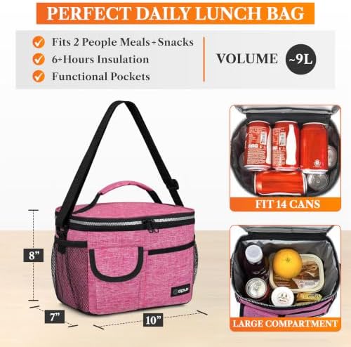 opux Insulated Lunch Box Adult, 14 Can Leakproof Cooler Bag Kid, Pink