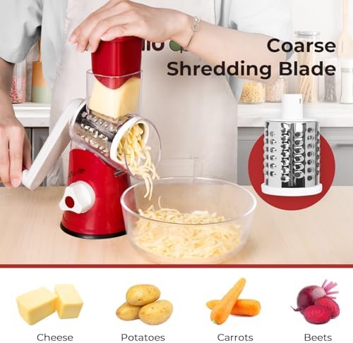 X Home Rotary Cheese Grater for Kitchen, Red